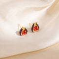 Red Pomegranate Crystal Look Gold Small Stud Earrings view 2