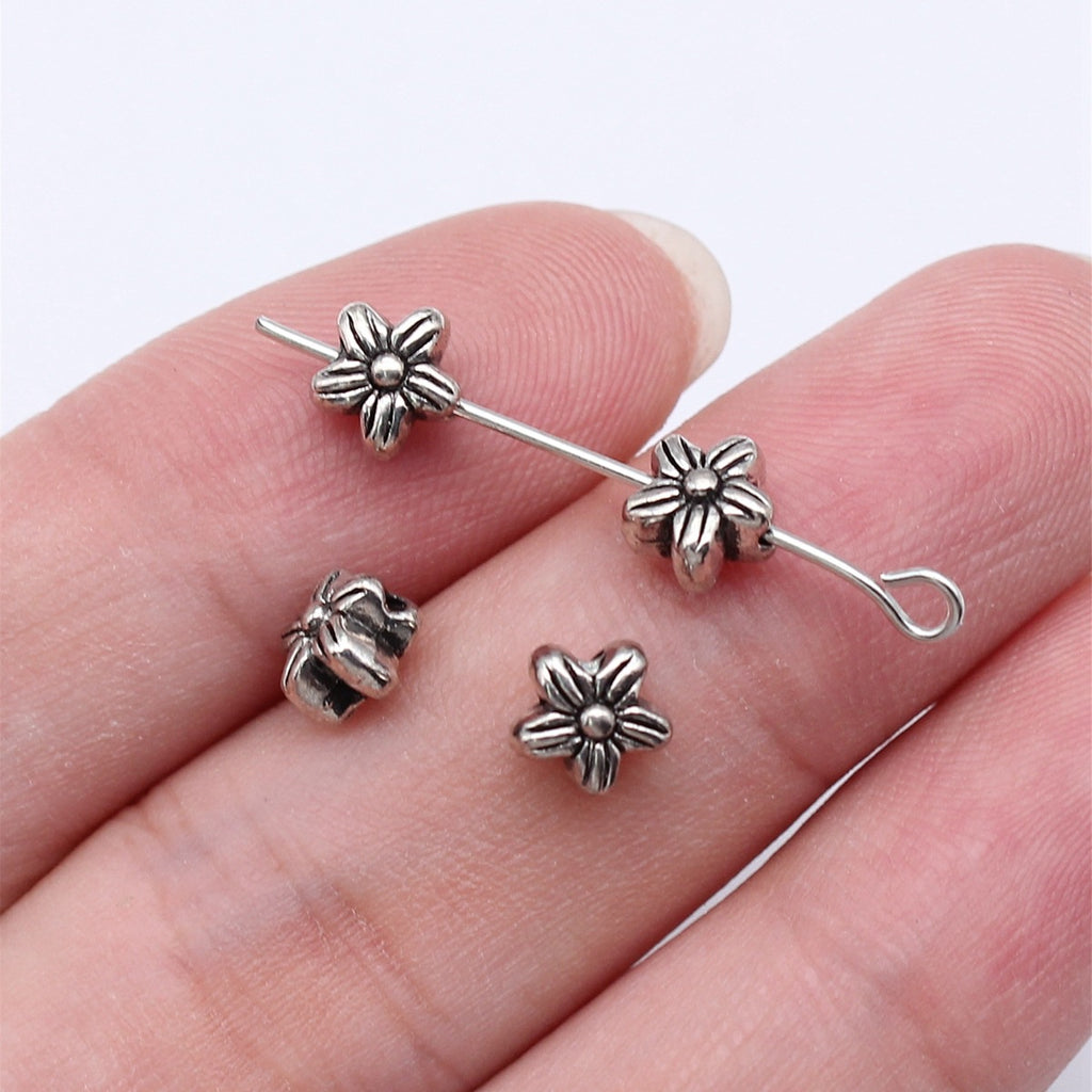 6.5x6.5mm 0.48g Antique Silver Zinc Alloy Flower Small Hole Spacer Beads for DIY Bracelet Jewelry Making