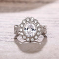 White Gold Oval Clear Stone Halo Ring Leaf Band Sizes 6-10 view 2