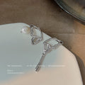 Silver Openwork Butterfly Wing Asymmetric Pearl Drop Earrings view 3