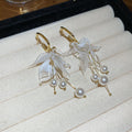 Translucent Flower and Pearl Drop Earrings in Pink and White view 7