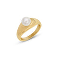 Gold Steel Dome Band Side Pearl Ring Six Size Color Variants view 5