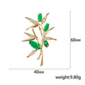 Gold Tone Bamboo Branch Brooch Green Stones Clear Rhinestones view 5