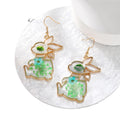 Green Resin Dried Flower Drop Earrings Gold Tone 8 Styles view 5