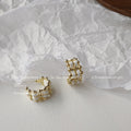 Gold Beaded Lattice Fabric Weave Mini Hoop Earrings view 4