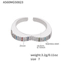 Open Stainless Steel Zircon Heart Wave and Geometric Bypass Rings view 6