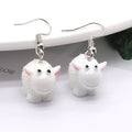 Silver Tone White Sheep Figure Novelty Hook Earrings view 1