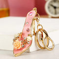 Enamel High Heel Keychain Rhinestone Rose Shoe Bag Charm view 4