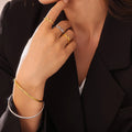 Bow Ring And Smooth Click Bangle Set Gold Or Steel Tone view 3