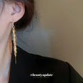 Gold Tone Leaf Threader Earrings and Silver Chain Drops view 3