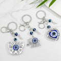 Evil Eye Elephant Heart Butterfly Charm Keychain with Blue Beads view 1