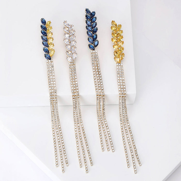 Rhinestone Wheat Ear Tassel Brooch Six Color Styles Long Drop