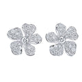 White Gold Five Petal Pave Clear Stone Flower Stud Earrings view 4