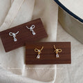 Twisted Rope Bow Drop Stud Earrings Clear Teardrop Stones view 1