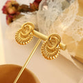 Vintage Twisted Shell Fan Stud Earrings Gold Steel view 3