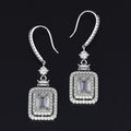Rectangular Clear Stone Silver Hook Earrings Metal Jewelry Design view 2