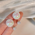 Gold Iridescent Double Pearl Front Back Stud Earrings view 3