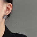 Enamel Camellia Flower Pearl Stud Earrings Two Colors view 2