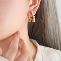 J Shape Pearl Rhinestone Dual Curve Earrings Gold Steel view 1