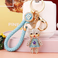 Jeweled Flower Dress Rabbit Keychains in Red Pink and Blue view 3