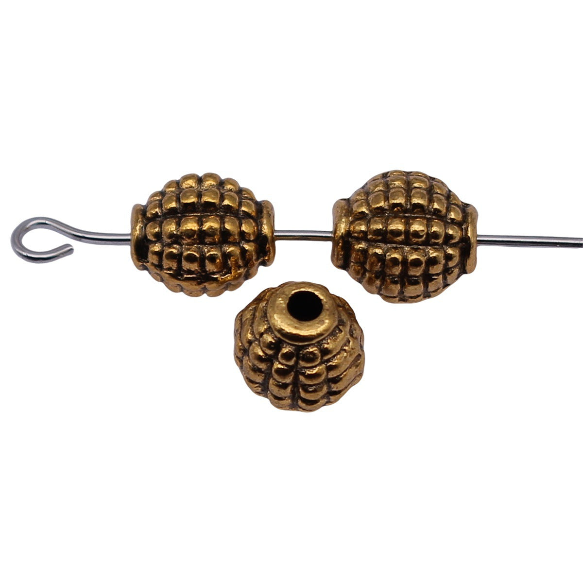 8.4x7.2x6.7mm 1.2g Antique Gold Zinc Alloy Dotted Ellipsoid Loose Metal Beads for Bracelet Jewelry Making