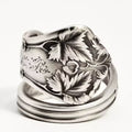 Antique Silver Tone Wide Embossed Leaf Scroll Wrap Ring view 2