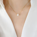 Single Freshwater Pearl Station Necklace Gold Steel Fine Chain view 7