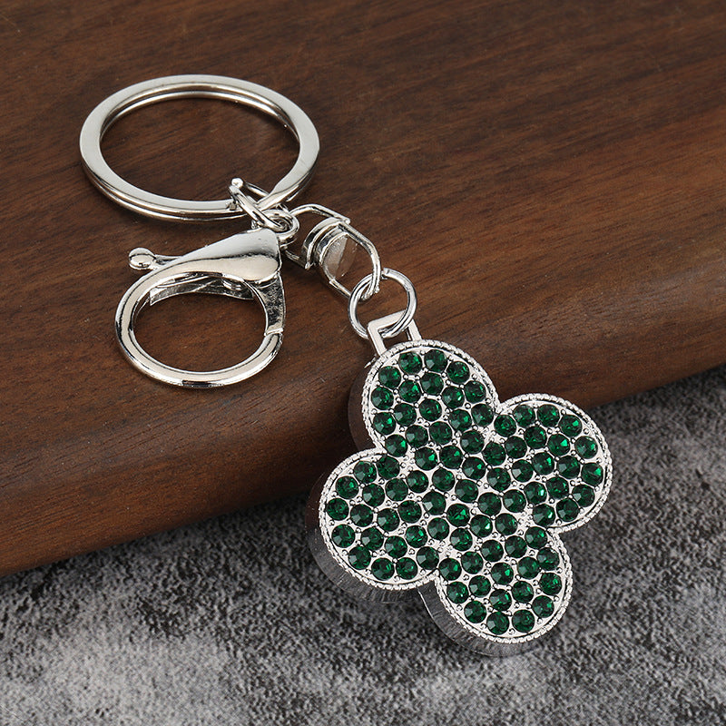 Rhinestone Four Leaf Clover Keychain, Hip Hop Car Key Pendant