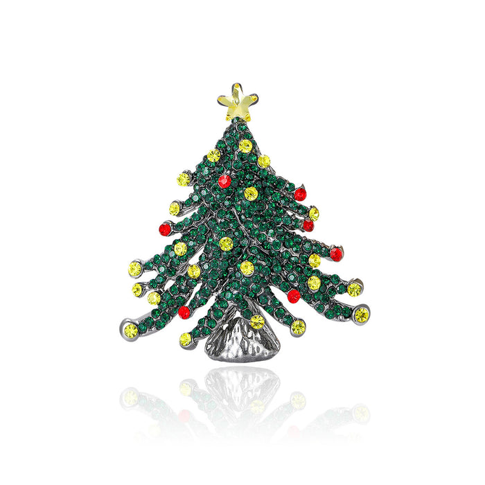 Green Crystal Christmas Tree Brooch Decorative Metal Pin