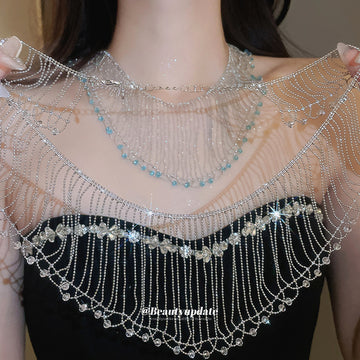 Silver Tone Draped Chain Fringe Collar Necklace Two Styles