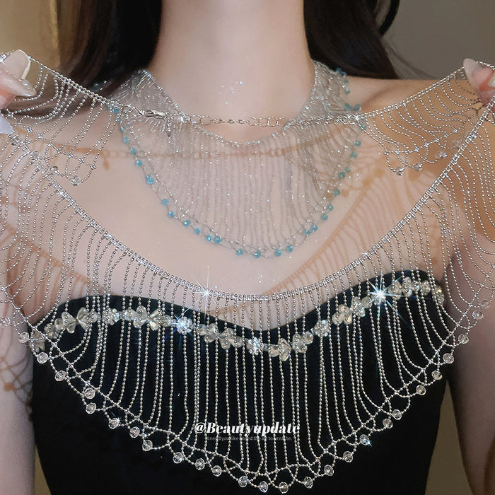 Silver Tone Draped Chain Fringe Collar Necklace Two Styles
