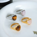 Triangle Cabochon Signet Ring Tiger Eye Pink Crystal view 2