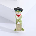 Green Frog Brooch with Black Hat Red Bow and Gold Tone Details view 6