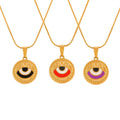 Gold Round Evil Eye Enamel Pendant Necklace Snake Chain view 5