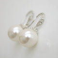 Silver Faux Pearl Drop Earrings with CZ Lever Backs view 2