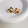 Gold-Tone Heart Patchwork Enamel Stud Earrings Multicolor view 3