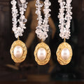 Crystal Chip Necklace Gold Oval Imitation Pearl Pendant view 4