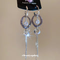 Silver Circle And Crystal Drop Earrings With Chain Tassels view 2