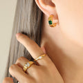 Gold C-Shape Hoop Earrings With Emerald Cut Green Zircon view 4
