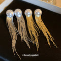 Pearl Top Chain Fringe Drop Earrings For Women Jewelry view 1