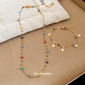 Gold Star Charm Multicolor Crystal Bracelet Station Necklace view 4