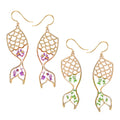Gold Tone Mermaid Tail Pressed Flower Resin Hook Earrings view 5