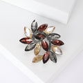 Spiral Leaf Crystal Brooch in Burgundy Champagne and Gray view 2