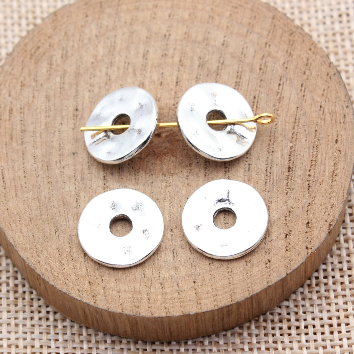 14x14x1.8mm 1.2g Antique Silver Zinc Alloy Hammered Round Disc Spacer Beads for DIY Bracelet Jewelry