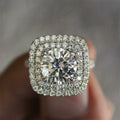 Silver Tone Cushion Square Double Halo Ring Pavé Frame view 2