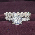 Silver Tone Round Crystal Floral Three Band Ring Set view 2