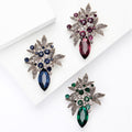 Leaf Cluster Crystal Brooch with Colored Teardrop Stone view 3