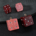 Glitter Resin Dice Charm Pendant with Rhinestone Dots Two Colors Two Sizes view 1