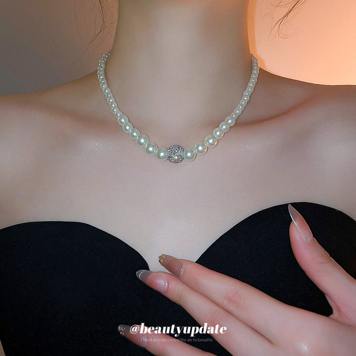 Graduated Pearl Crystal Accent Necklace Decorative Jewelry