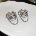 Silver Tone Crystal Chain Tassel Statement Stud Earrings view 2